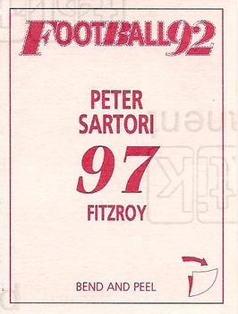 1992 Select AFL Stickers #97 Peter Sartori Back